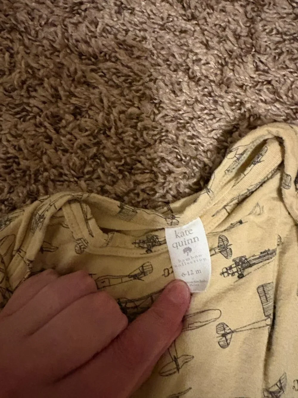 Kate Quinn Long Sleeve Bodysuit 6-12 Months Bamboo Viscose Airplane Print Tan